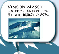 Vinson Massif. Location: Antarctica · Height: 16,067 ft / 4,897 m